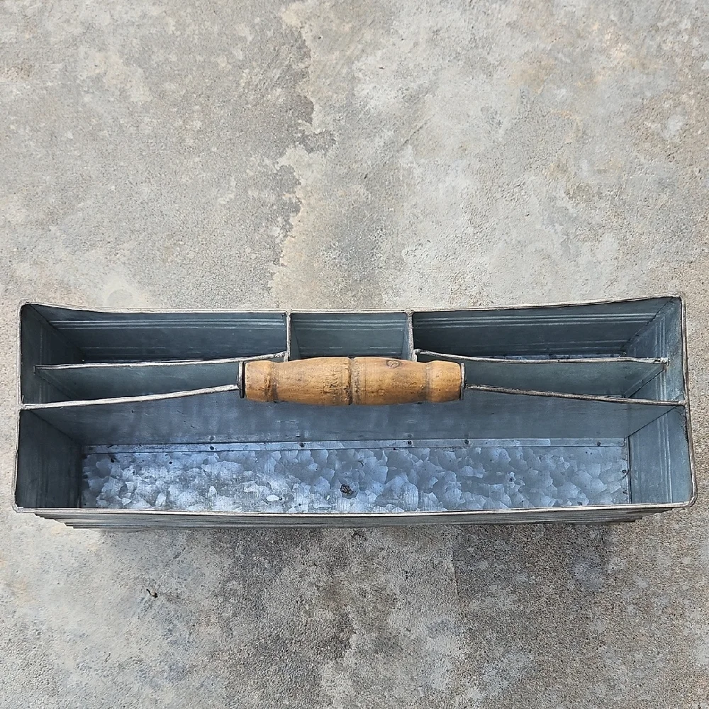 Galvanized Storage Bin with Wooden Handle